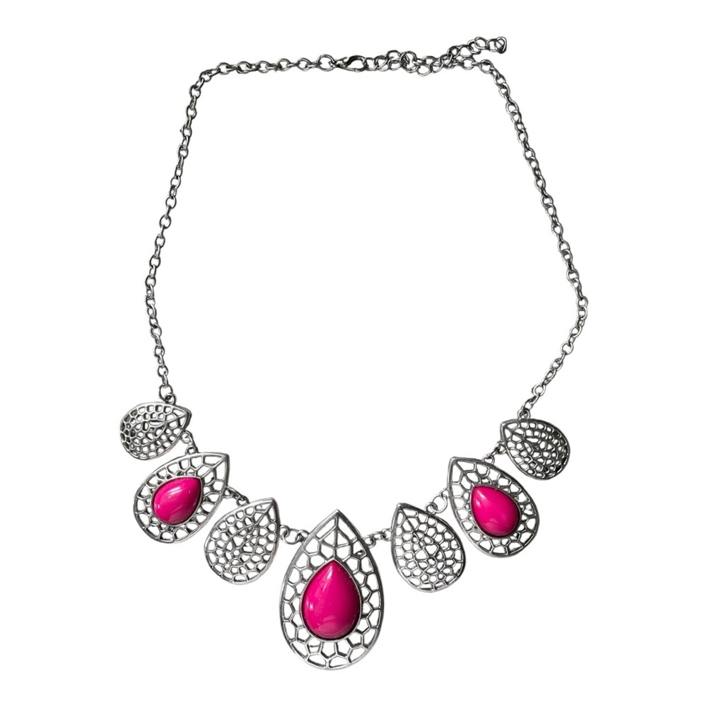 Silver and Pink Teardrop Necklace